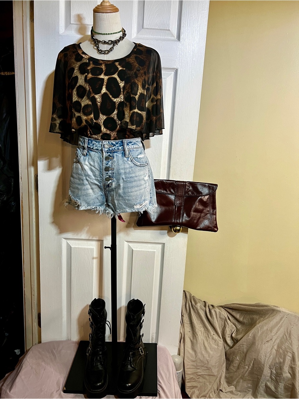 Adele&May Wms Animal Print Sheer Butterfly Flutter Overlay Boho Artsy Top S - Picture 2 of 10